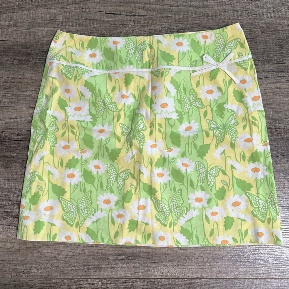 Lilly Pulitzer Green Yellow Daisy Print A-Line Skirt